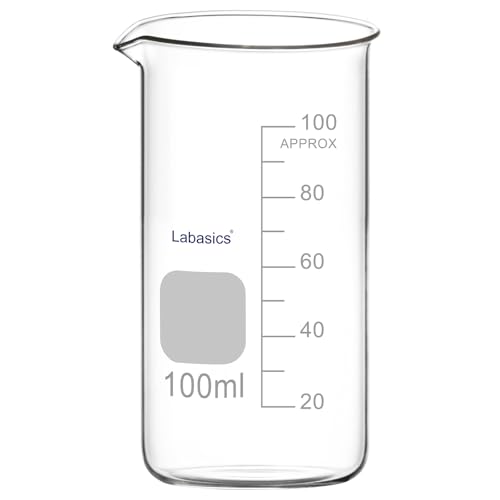 Labasics Glas Hochbecher, Borosilikatglas Graduierter Hochformat Griffin Becher mit Ausgießrand, 1 Stück, 100 ml von Labasics