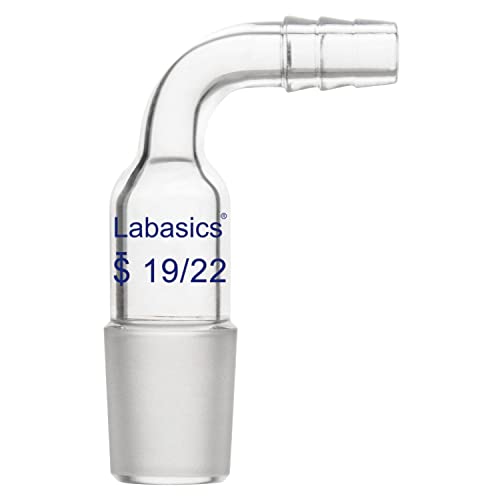 Labasics Glasadapter, Glas Gebogener Adapter 90 Bend Einlassadapter mit 19/22 Männlich Glas Gelenk und 8mm Schlauchanschluss laborglas Bent Inlet Adapter von Labasics