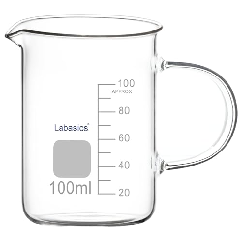 Labasics Glasbecher, G3.3 Borosilikat Laborglas Messbecher Transparenter Messbecher Becher mit Griff und Ausguss, 100 ml von Labasics