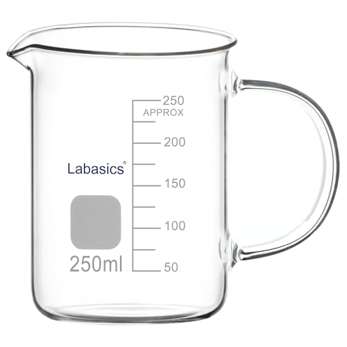 Labasics Glasbecher, G3.3 Borosilikat Laborglas Messbecher Transparenter Messbecher Becher mit Griff und Ausguss, 250 ml von Labasics