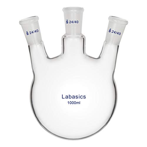 Labasics Glaskolben 1000ml 3-Hals-Rundkolben RBF, 3 Neck Round Bottom Flask mit 24/40 Mittel- und Seiten Standardgelenk - 1000ml von Labasics