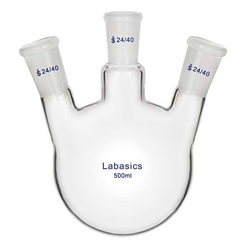 Labasics Glaskolben 500ml 3-Hals-Rundkolben RBF, 3 Neck Round Bottom Flask mit 24/40 Mittel- und Seiten Standardgelenk - 500ml von Labasics