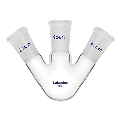 Labasics Glaskolben 50ml 3-Hals-Rundkolben RBF, 3 Neck Round Bottom Flask mit 24/40 Mittel- und Seiten Standardgelenk - 50ml von Labasics