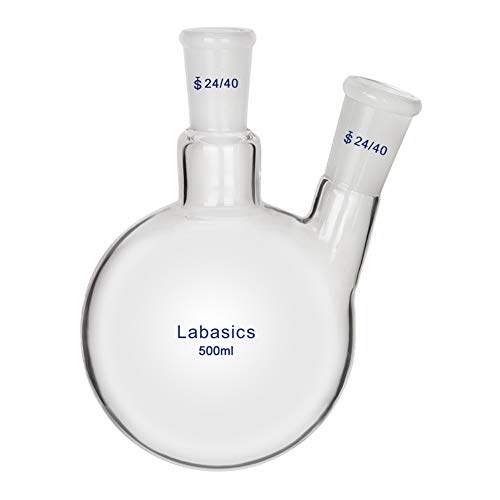 Labasics Glas 500ml Rundkolben mit 2 Hals RBF, 2 Neck Round Bottom Flask mit 24/40 Mittlerer und Seiten Konus Joint - 500ml von Labasics