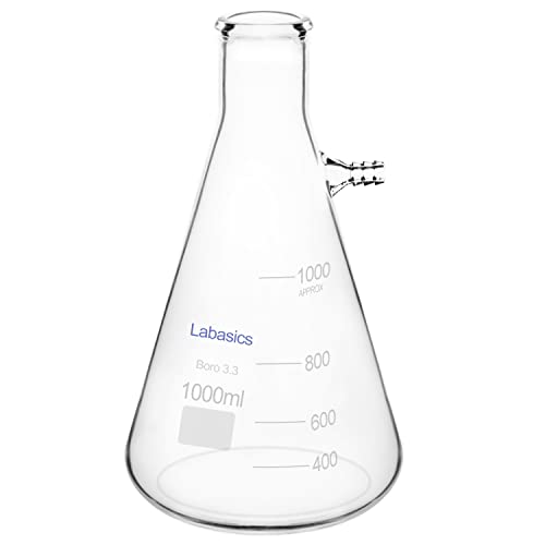 Labasics Glass Filterung Fläschchen, Borosilikatglas Glass Filtering Flask, Fläschchen mit Tubulation (1000 ml, Transparent) von Labasics