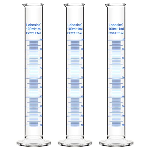 Labasics Messzylinder, 3er-Pack Borosilikat Glas 100 ml Dickwandiger Messzylinder Laborzylinder Lab Graduated Cylinder von Labasics