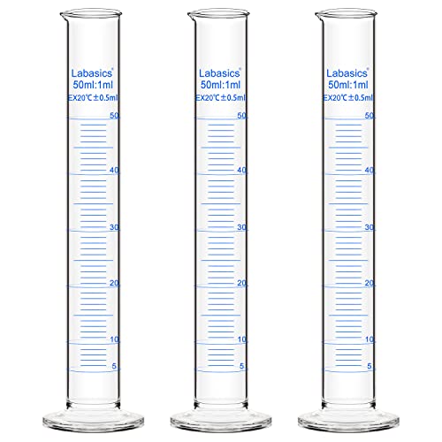 Labasics Messzylinder, 3er-Pack Borosilikat Glas 50 ml Dickwandiger Messzylinder Laborzylinder Lab Graduated Cylinder von Labasics