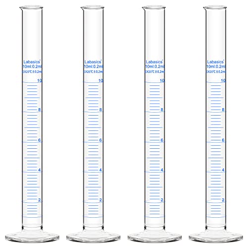 Labasics Messzylinder, 4er-Pack Borosilikat Glas 10 ml Dickwandiger Messzylinder Laborzylinder Lab Graduated Cylinder von Labasics