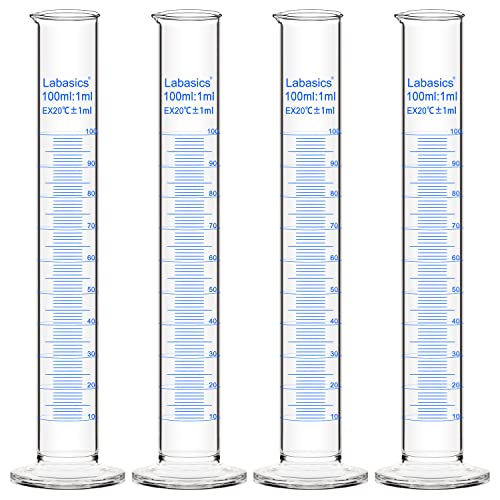 Labasics Messzylinder, 4er-Pack Borosilikat Glas 100 ml Dickwandiger Messzylinder Laborzylinder Lab Graduated Cylinder von Labasics