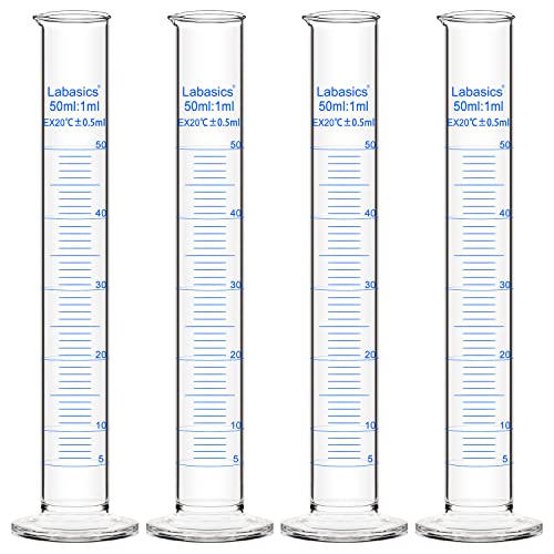 Labasics Messzylinder, 4er-Pack Borosilikat Glas 50 ml Dickwandiger Messzylinder Laborzylinder Lab Graduated Cylinder von Labasics