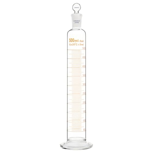 Labasics Messzylinder mit Stopfen, 500 ml Messzylinder aus Borosilikatglas mit 24/40 Normschliff-Stopfen, Robuste Laborglaswaren für präzise Flüssigkeitsmessung Labasics Messzylinder mit Stopfen, 500 ml Messzylinder aus Borosilikatglas mit 24/40 Normschliff-Stopfen, Robuste Laborglaswaren für präzise Flüssigkeitsmessung von Labasics