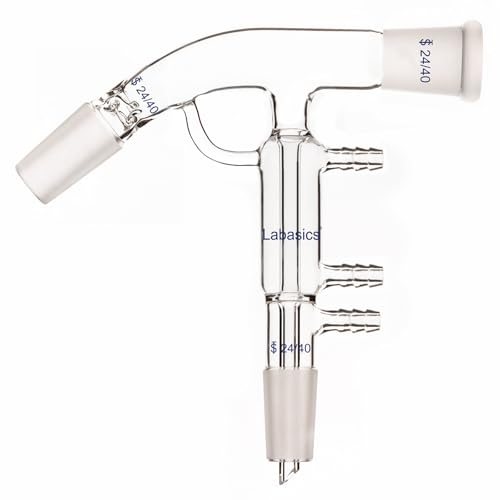 Labasics Short-Path Destillations-Adapter, Hochborosilikatglas mit 24/40-Kupplung, 10 mm Schlauchanschlüsse, Langlebig und Chemikalienbeständig für Laboranwendungen von Labasics