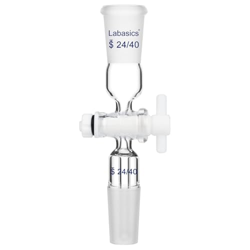 Labasics Vakuum-Durchflussregelungsadapter, Borosilikatglas mit PTFE-Hahn, Doppelte 24/40 Schliffe für Labordestillation und Gassteuerung, Chemikalienbeständiger Adapter für Präzise Durchflussregelung von Labasics
