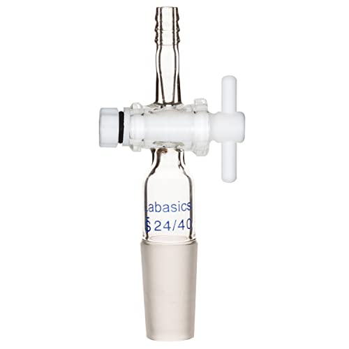 Labasics Vakuum Durchflussregler Adapter Glas mit PTFE-Hahn, 24/40-Verbindung und Geradem Schlauchanschluss für Laborversorgung von Labasics
