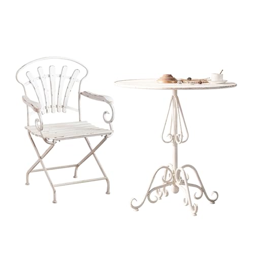 2-teiliges Terrassen-Bistro-Set, Kleiner Gartentisch aus Metall mit Antik-Optik, runder Terrassentisch im Landhausstil, für Balkon, Garten und Veranda(Package) von Labasuan