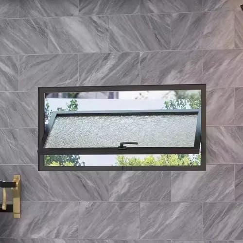 360° drehbares Schiebefenster, Kellerfenster aus gehärtetem Glas mit Griff, regensicheres Metallfenster für Bad, Küche und Wohnzimmer(Black,15.7x15.7in) von Labasuan