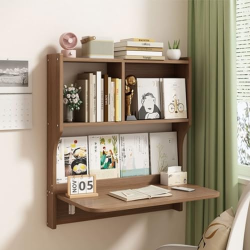 Klappbarer Wandschreibtisch, platzsparender Arbeitsplatz mit zwei Ablagefächern, robuster Wandtisch mit schwebendem Regal, klappbarer Laptop-Schreibtisch(Walnut) von Labasuan