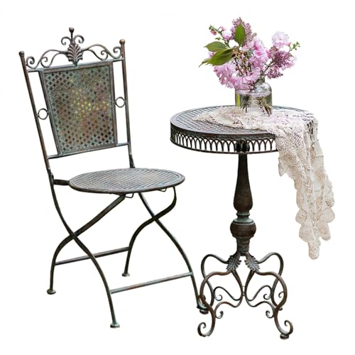 Labasuan 2er-Set Beistelltisch & Gartenstuhl, Kleiner Terrassentisch, wetterfester, tragbarer Beistelltisch, dekorativer Pflanzenständer aus Metall, Couchtische für drinnen und draußen(Set) von Labasuan