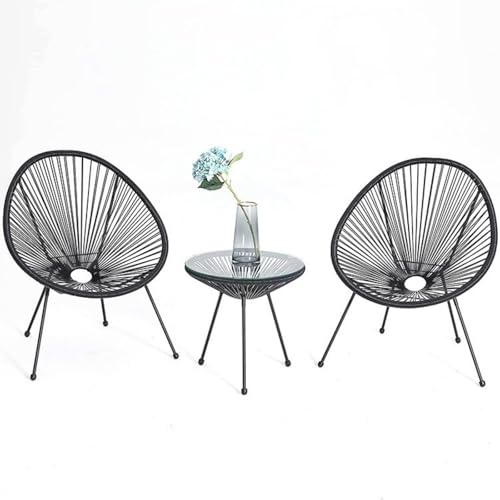 Labasuan 3-teiliges Acapulco-Stuhlset mit Glastisch, Sitzgelegenheit aus geflochtenem PE-Rattan, wetterfestes Terrassenmöbel-Set für Garten, Pool und Balkon(Black) von Labasuan