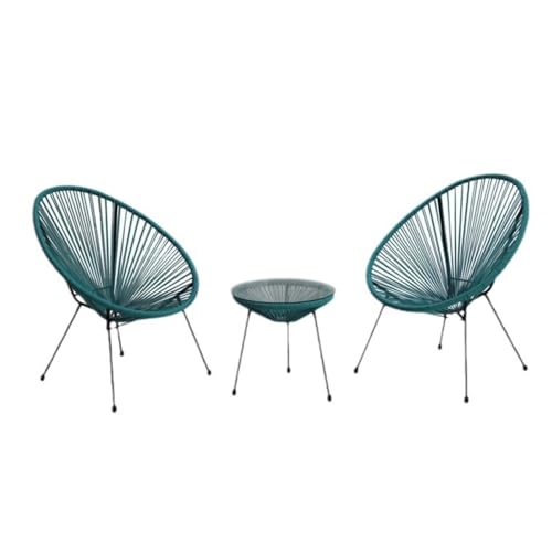 Labasuan 3-teiliges Acapulco-Stuhlset mit Glastisch, Sitzgelegenheit aus geflochtenem PE-Rattan, wetterfestes Terrassenmöbel-Set für Garten, Pool und Balkon(Green) von Labasuan
