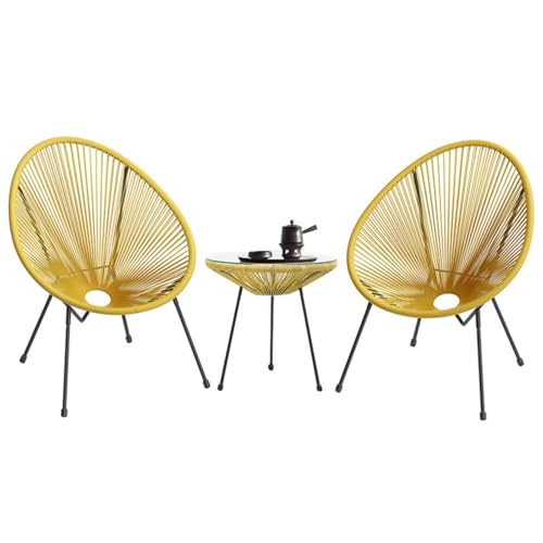 Labasuan 3-teiliges Acapulco-Stuhlset mit Glastisch, Sitzgelegenheit aus geflochtenem PE-Rattan, wetterfestes Terrassenmöbel-Set für Garten, Pool und Balkon(Yellow) von Labasuan