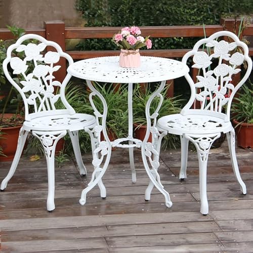 Labasuan 3-teiliges Bistro-Set, rostbeständiges Bistrotisch-Set aus Aluminiumguss mit Schirmloch, wetterbeständiger runder Gartentisch mit Stühlen, für Balkon und Garten(A) von Labasuan