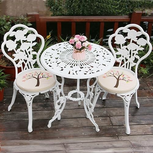 Labasuan 3-teiliges Bistro-Set, rostbeständiges Bistrotisch-Set aus Aluminiumguss mit Schirmloch, wetterbeständiger runder Gartentisch mit Stühlen, für Balkon und Garten(A+Cushion) von Labasuan