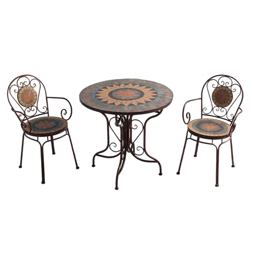 Labasuan 3-teiliges Mosaik-Bistro-Set, Mosaikfliesen-Möbel, 2-Sitzer-Set mit runder Tischplatte und Stühlen mit Eisengeflecht-Sitzfläche, für Garten, Terrasse, Balkon, Outdoor-Möbel(Red Bronze) von Labasuan