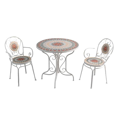 Labasuan 3-teiliges Mosaik-Bistro-Set, Mosaikfliesen-Möbel, 2-Sitzer-Set mit runder Tischplatte und Stühlen mit Eisengeflecht-Sitzfläche, für Garten, Terrasse, Balkon, Outdoor-Möbel(White) von Labasuan