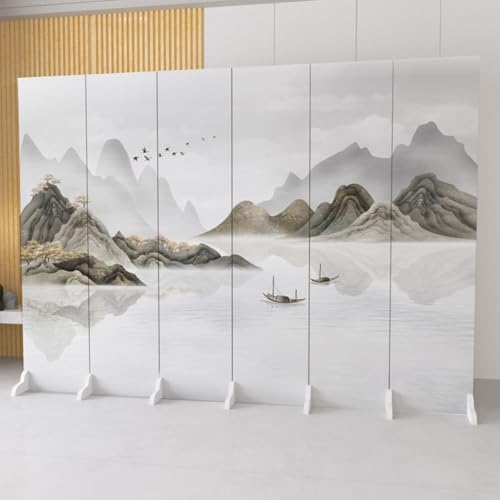 Labasuan 6-teiliger, Faltbarer Sichtschutz, 2,4 m breit, freistehende Trennwand mit Breiten Füßen, Raumteiler, Stofftrennwand zur Raumtrennung(C,1.8m/5.9ft) von Labasuan