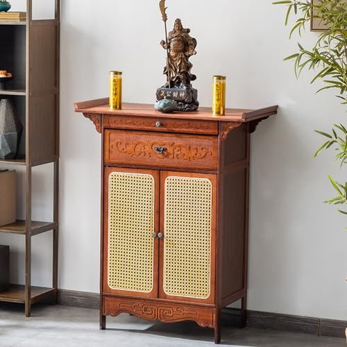 Labasuan Altartisch mit Doppeltür, Meditationsschrank, Meditationstisch für buddhistische Tempel, Rattanschrank mit Tür, für Zuhause oder Tempel(100cm) von Labasuan