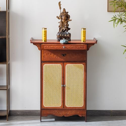 Labasuan Altartisch mit Doppeltür, Meditationsschrank, Meditationstisch für buddhistische Tempel, Rattanschrank mit Tür, für Zuhause oder Tempel(80cm) von Labasuan