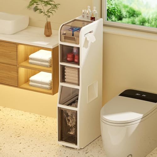 Labasuan Badezimmerschrank mit Mülleimer, Kleiner Schrank mit Toilettenpapierhalter, mobiler Schrank für Wohnzimmer und Badezimmer(5 Layers) von Labasuan