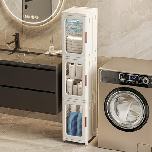 Beweglicher, wasserdichter Badezimmer-Unterschrank, schmaler Kunststoff-Aufbewahrungsschrank mit Türen und Ablagen, Faltbarer Aufbewahrungsschrank für Zuhause(1Tier) von Labasuan