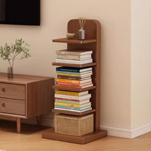 Eckregal aus Holz, offenes Bücherregal im Mid-Century-Modern-Stil, mit Kippschutz und verstärktem Boden, hohes, schmales Bücherregal für kleine Räume(Walnut,5 Layers) von Labasuan