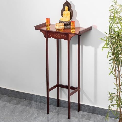 Labasuan Freistehender buddhistischer Altartisch, geschnitzter Meditationstisch aus Holz, Vintage-Konsolentisch im Zen-Stil für den Eingangsbereich, für Zuhause, Tempel(Simple Version,60cm/23.6in) von Labasuan
