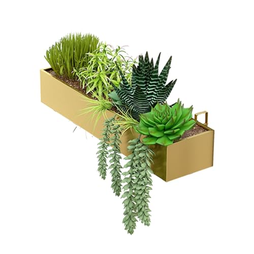 Labasuan Goldener Blumenkasten, Blumenkästen, Blumenkasten mit Haken, Metall-Balkon-Pflanzkasten zum Aufhängen, für Balkongeländer im Innen- und Außenbereich(60cm/23.6in) von Labasuan