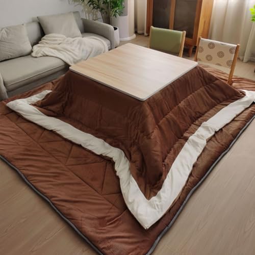 Labasuan Klappbares Kotatsu-Tischset, japanischer Bodentisch mit elektrischer Heizung und Decke, Zehenwärmer, für alle Jahreszeiten, Braun, 80 x 80 x 40 cm von Labasuan