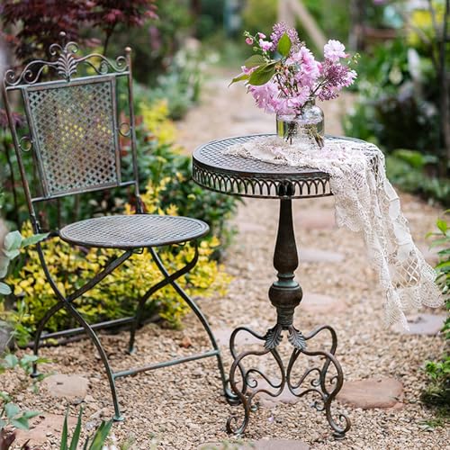 Labasuan Retro-Beistelltisch-Set aus Schmiedeeisen, Bistro-Couchtisch, antiker Couchtisch mit Hocker, runder Metall-Pflanzenständer, für drinnen und draußen, Terrasse, Garten, Rasen und Pool Labasuan Retro-Beistelltisch-Set aus Schmiedeeisen, Bistro-Couchtisch, antiker Couchtisch mit Hocker, runder Metall-Pflanzenständer, für drinnen und draußen, Terrasse, Garten, Rasen und Pool von Labasuan