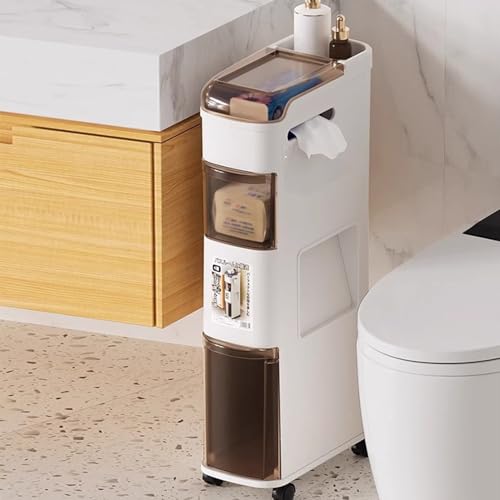 Labasuan Schmaler Badezimmerschrank, schmaler Schubladenwagen, schmaler Toilettenschrank mit Mülleimer, ideal für kleine Badezimmer(A) von Labasuan