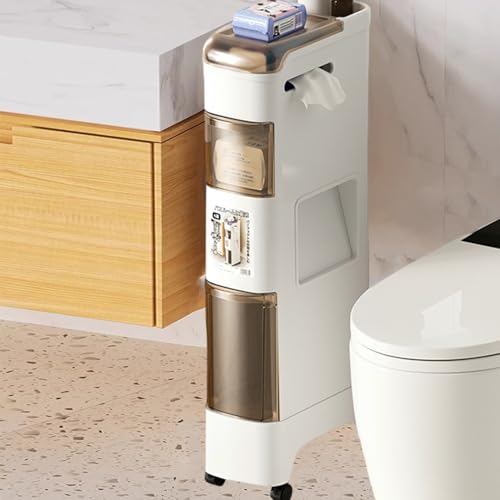 Labasuan Schmaler Badezimmerschrank, schmaler Schubladenwagen, schmaler Toilettenschrank mit Mülleimer, ideal für kleine Badezimmer(B) von Labasuan