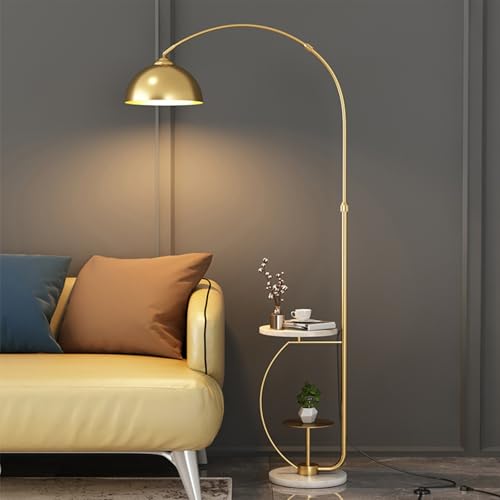 Labasuan Stehlampe mit Tisch, Moderne Nachttischlampe mit gewölbtem Metallschirm und Marmorsockel, höhenverstellbar, Leselampe für Wohnzimmer und Schlafzimmer von Labasuan