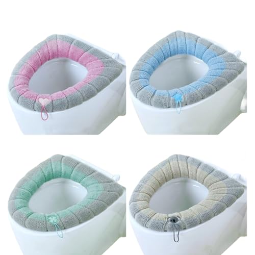 Labbe 4 Stück Universal Toilettensitzabdeckung WC-Sitzbezug mit Aufhängeschnalle, Stretch Waschbar von Labbe