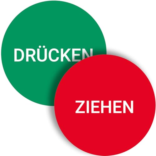 2er Set PVC-Aufkleber Türschild Drücken und Ziehen (einzeln), Ø 9,5 cm, mit UV-Schutz Outdoor geeignet, Hinweisschild Folie von LabelDay