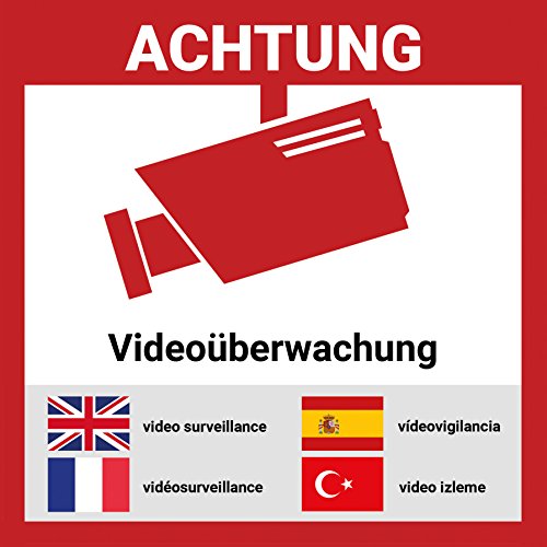 Aufkleber Videoüberwacht mehrsprachig, UV-Schutz, Videoüberwachung, 15x15cm, 12 St. von LabelDay
