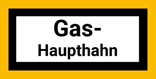 Gas-Haupthahn Schild/Aufkleber aus PVC-Folie selbstklebend, 20 x 10 cm von LabelDay