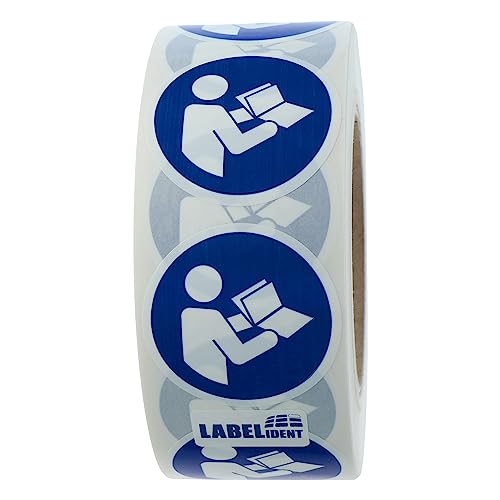 Gebotszeichen Aufkleber Ø 50 mm - Gebrauchsanweisung beachten M002-1.000 Gebotsschilder selbstklebend in 1 Rolle(n), Polyethylen Folie blau-weiß von Labelident