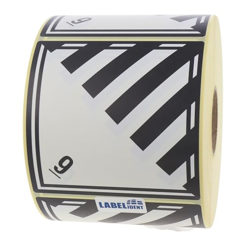Gefahrgutaufkleber 100 x 100 mm - Gefahrgutetiketten Klasse 9 - Verschiedene gefährliche Stoffe und Gegenstände - 1.000 Gefahrstoffetiketten auf 1 Rolle(n), Papier schwarz-weiß von Labelident