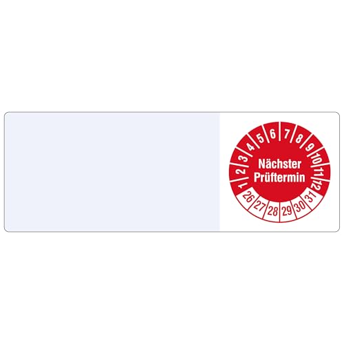 Kabelprüfplaketten 25 x 70 mm für Kabel-Ø 7,5 bis 16,5 mm - Nächster Prüftermin - 1.000 Prüfplaketten auf Rolle 2026-2031, Vinyl rot-weiß Kabelprüfplaketten 25 x 70 mm für Kabel-Ø 7,5 bis 16,5 mm - Nächster Prüftermin - 1.000 Prüfplaketten auf Rolle 2026-2031, Vinyl rot-weiß von Labelident