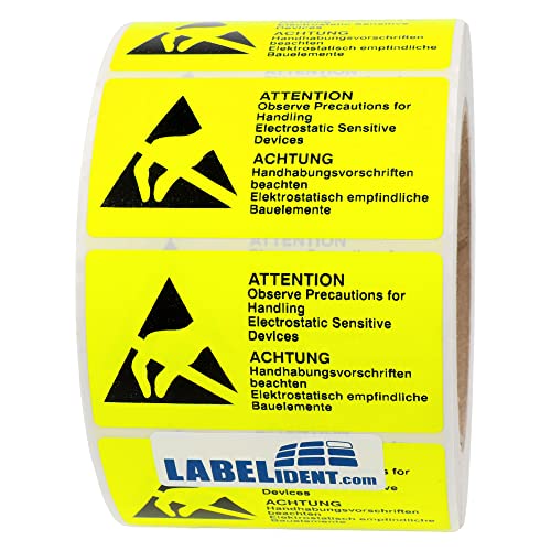 ESD-Warnaufkleber 74 x 37 mm - 1.000 selbstklebende Warnzeichen aus Papier, selbstklebend ESD-Warnaufkleber 74 x 37 mm - 1.000 selbstklebende Warnzeichen aus Papier, selbstklebend von Labelident